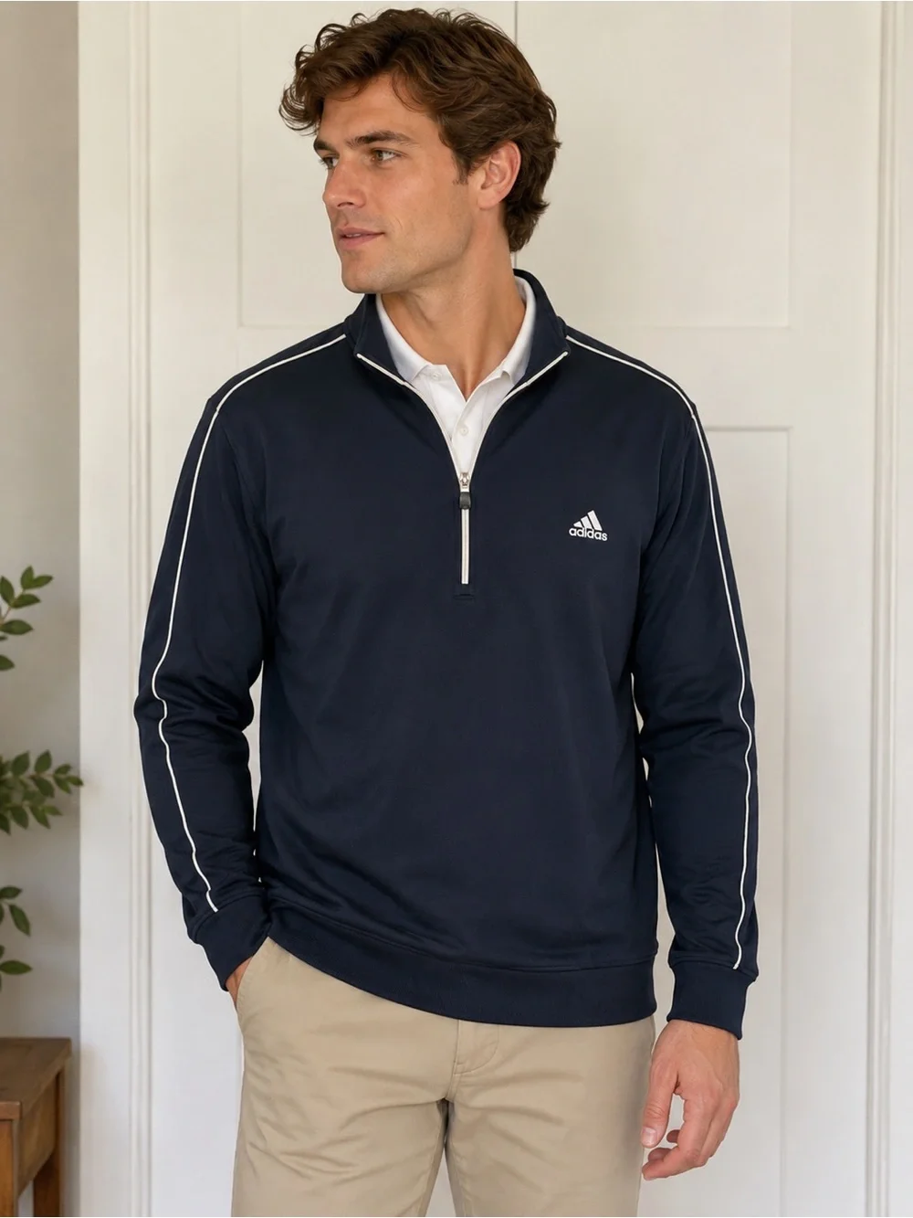 Adidas Golf Quarter Zip preppy Pullover Navy White Stripe Performance Men’s M